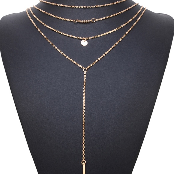 Jewelry - Bar & Round Layered Design Y Necklace
